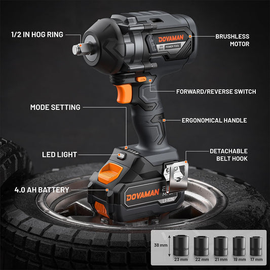 TITANCE X8 20V Akku-Schlagschrauber – 1200 Nm, 1/2" Antrieb, Bürstenlos, inkl. 4,0Ah Akku, Schnellladegerät & 5 Stecknüsse – Ideal für Autoreparaturen
